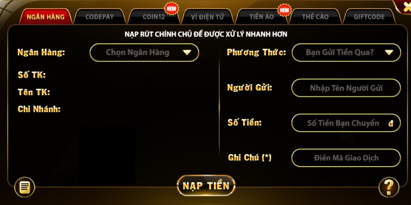Quy trình từng bước nạp tiền vào cổng game thuận tiện